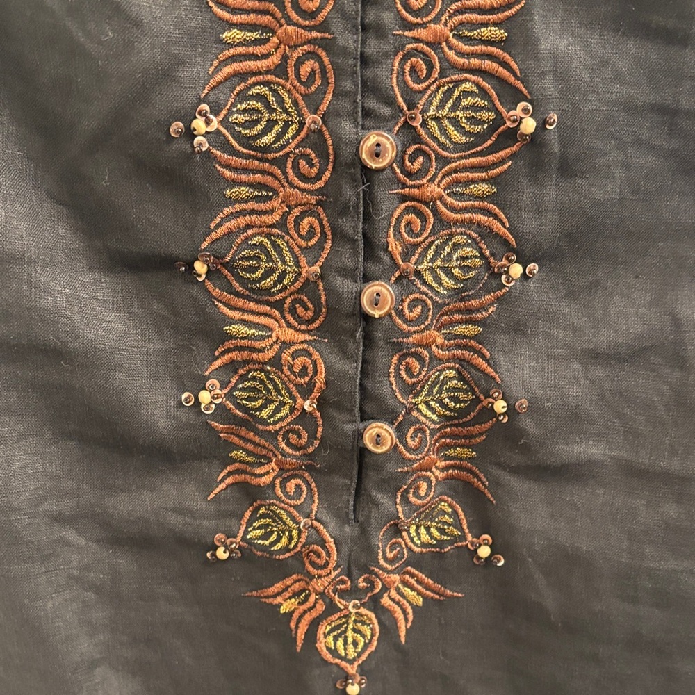 Women's CAROLE LITTLE Black Sleeveless Linen Embroidered Tunic/Top Size 8 - Picture 6 of 12